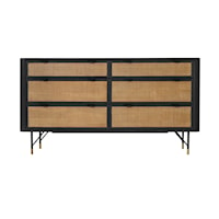 Contemporary 6-Drawer Dresser with Woven Cane