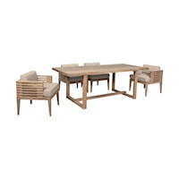 Contemporary 5-Piece Brown Outdoor Dining Set with Slatted Wood Arms