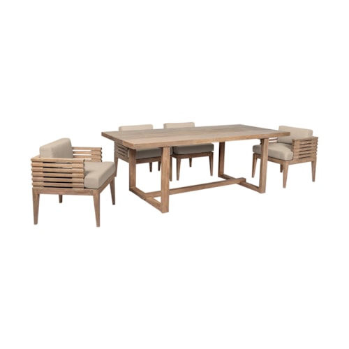 Contemporary 5-Piece Brown Outdoor Dining Set with Slatted Wood Arms