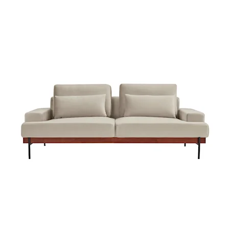 Mid-Century Modern Beige Velvet Sofa