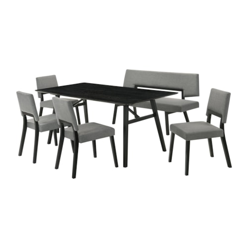 Mid-Century Modern 6-Piece Wood Dining Table Set with Bench