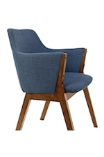 Armen Living Renzo Renzo Blue Fabric and Walnut Wood Dining Side Chairs - Set of 2