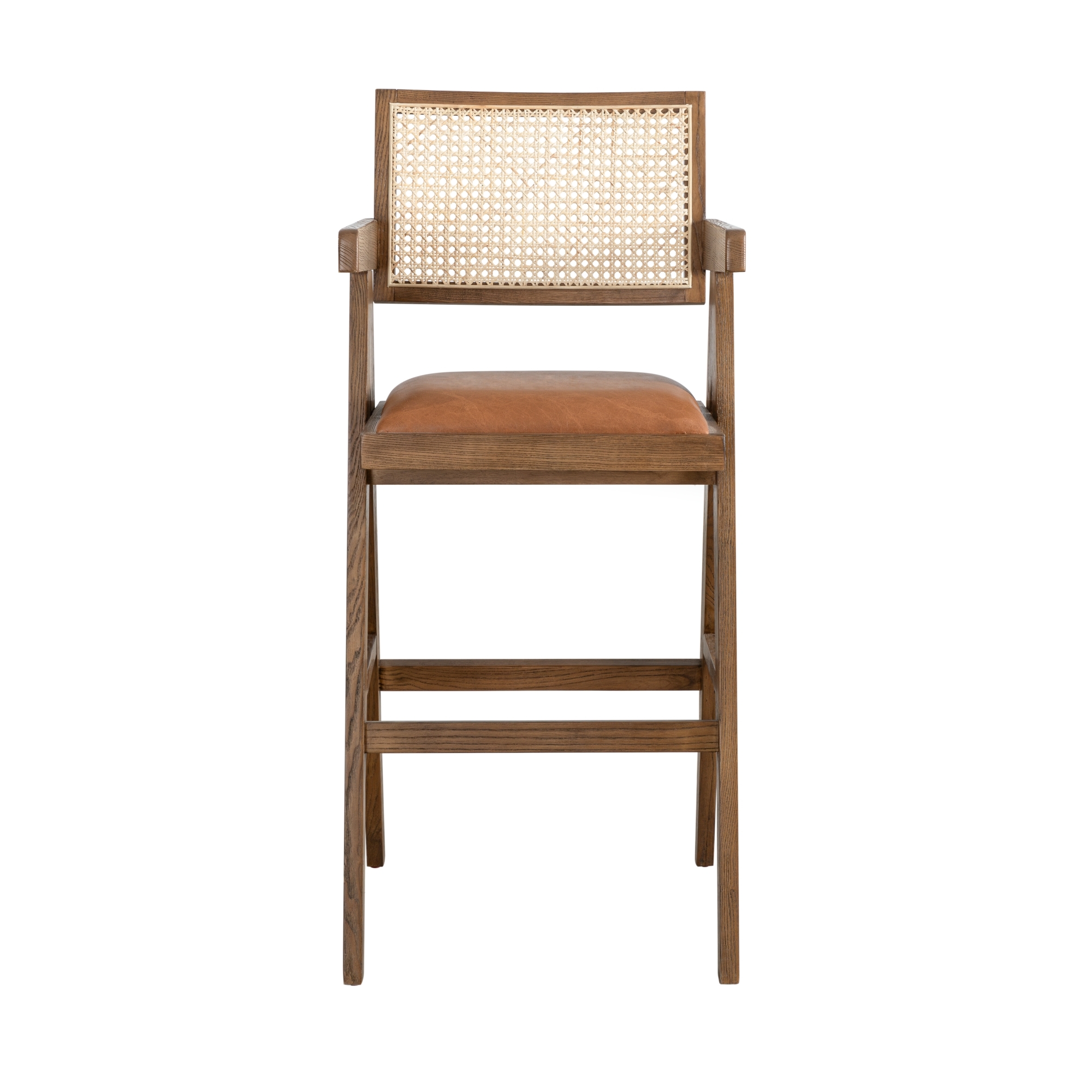 Woven-Back Barstool w/Upholstered Seat