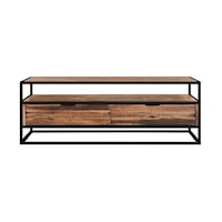 Rustic Rectangular Coffee Table with Shelf in Acacia and Black Metal
