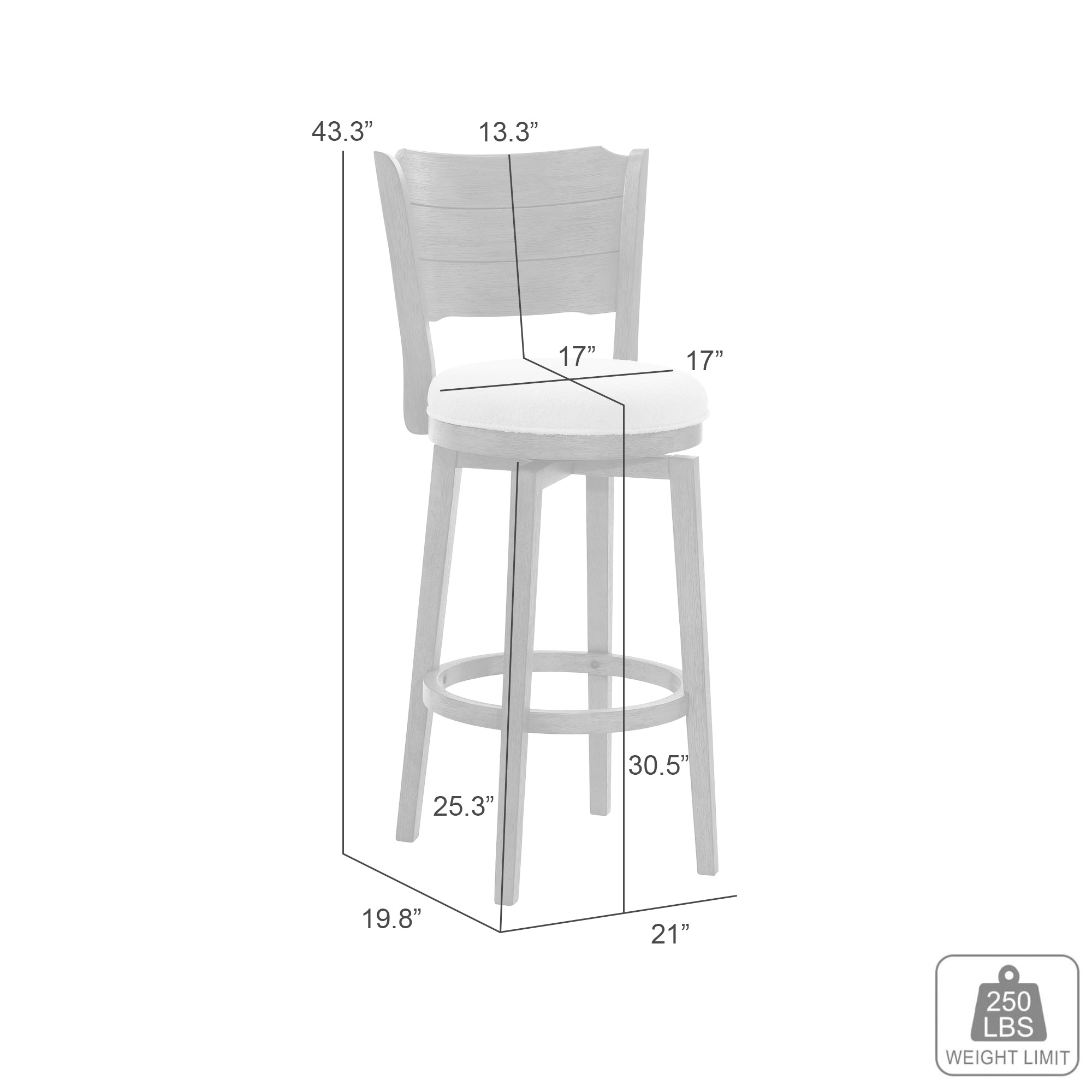 Armen Living Winsley Wooden Swivel Barstool w/Uph. Seat
