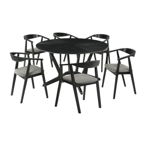 Mid-Century Modern 7-pc. Round Wood Dining Set