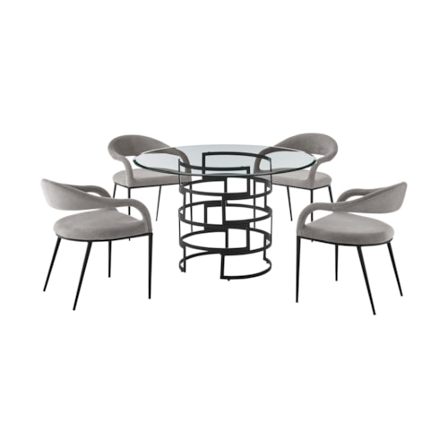 Contemporary 5-pc. Dining Set with Round Glass-Top Dining Table and Upholstered Chairs