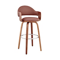 Daxton 26" Brown Faux Leather and Walnut Wood Bar Stool