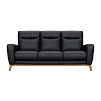 Contemporary Black Leather Sofa with Tapered Legs