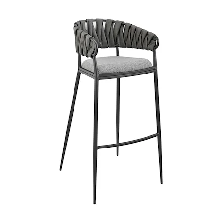 Contemporary Bar Stool with Faux Leather Wrapped Metal Back
