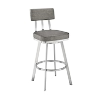 Contemporary Bar Height Swivel Stool in Brushed Stainless Steel with Grey Faux Leather