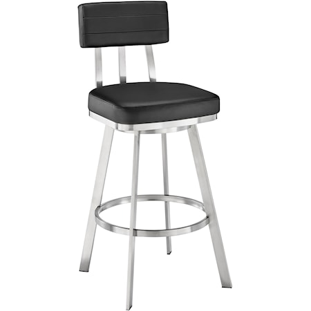 Contemporary Counter Height Swivel Stool in Brushed Stainless Steel with Black Faux Leather