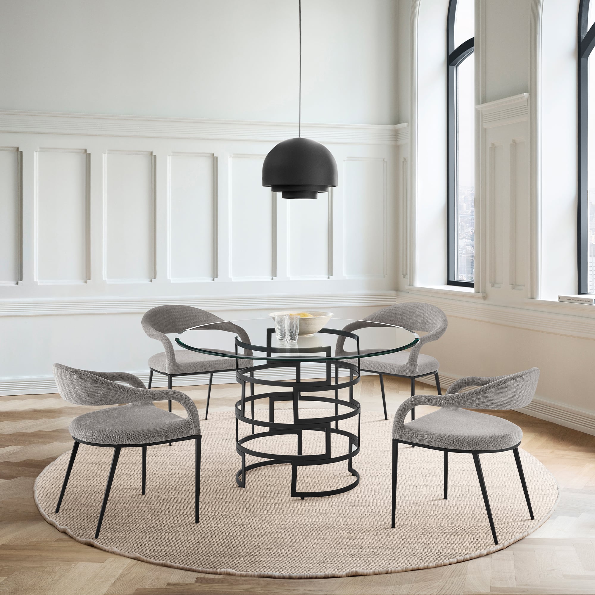 Armen Living Diaz 48" Round Glass-Top Dining Table