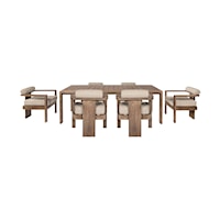Contemporary 7 Piece Patio Dining Set in Weathered Eucalyptus Wood