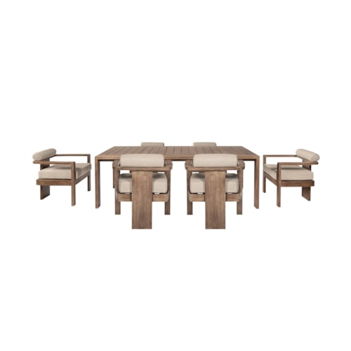 Contemporary 7 Piece Patio Dining Set in Weathered Eucalyptus Wood