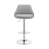 Contemporary Adjustable Faux Leather Bar Stool with Chrome Base
