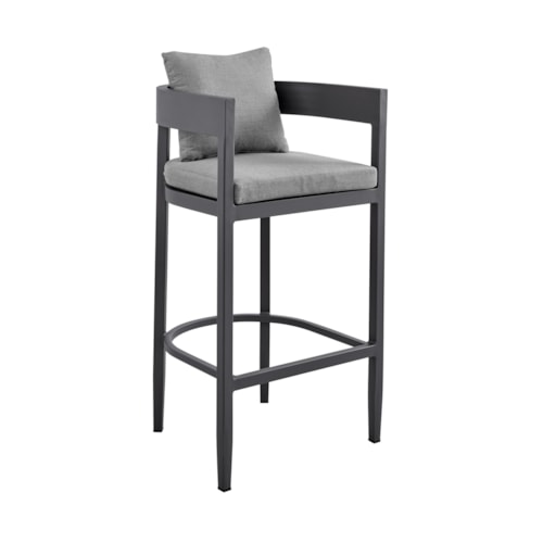 Contemporary Outdoor Barstool with Gray Cushions