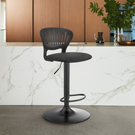 Adjustable Black Upholstered Swivel Stool