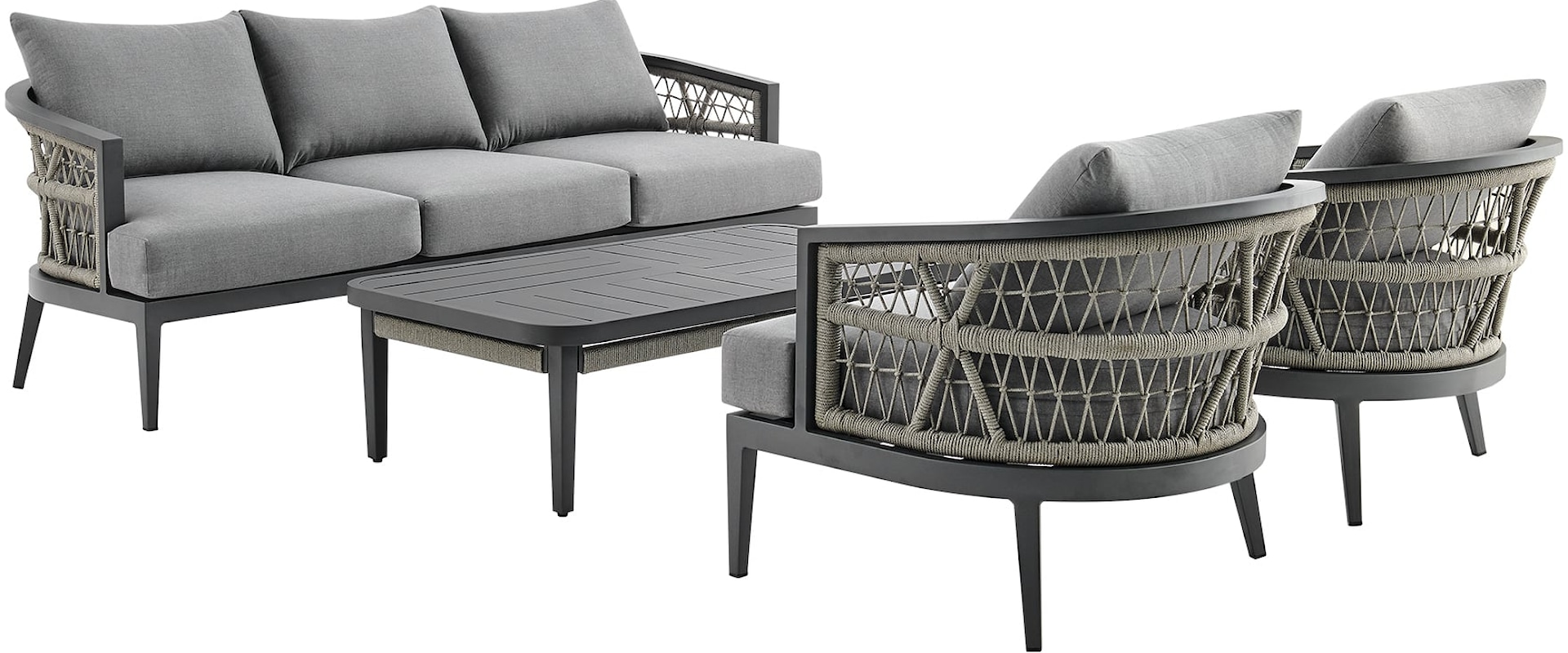 Transitional Patio 4-Piece Set with Rope Accents and Cushioned Seating