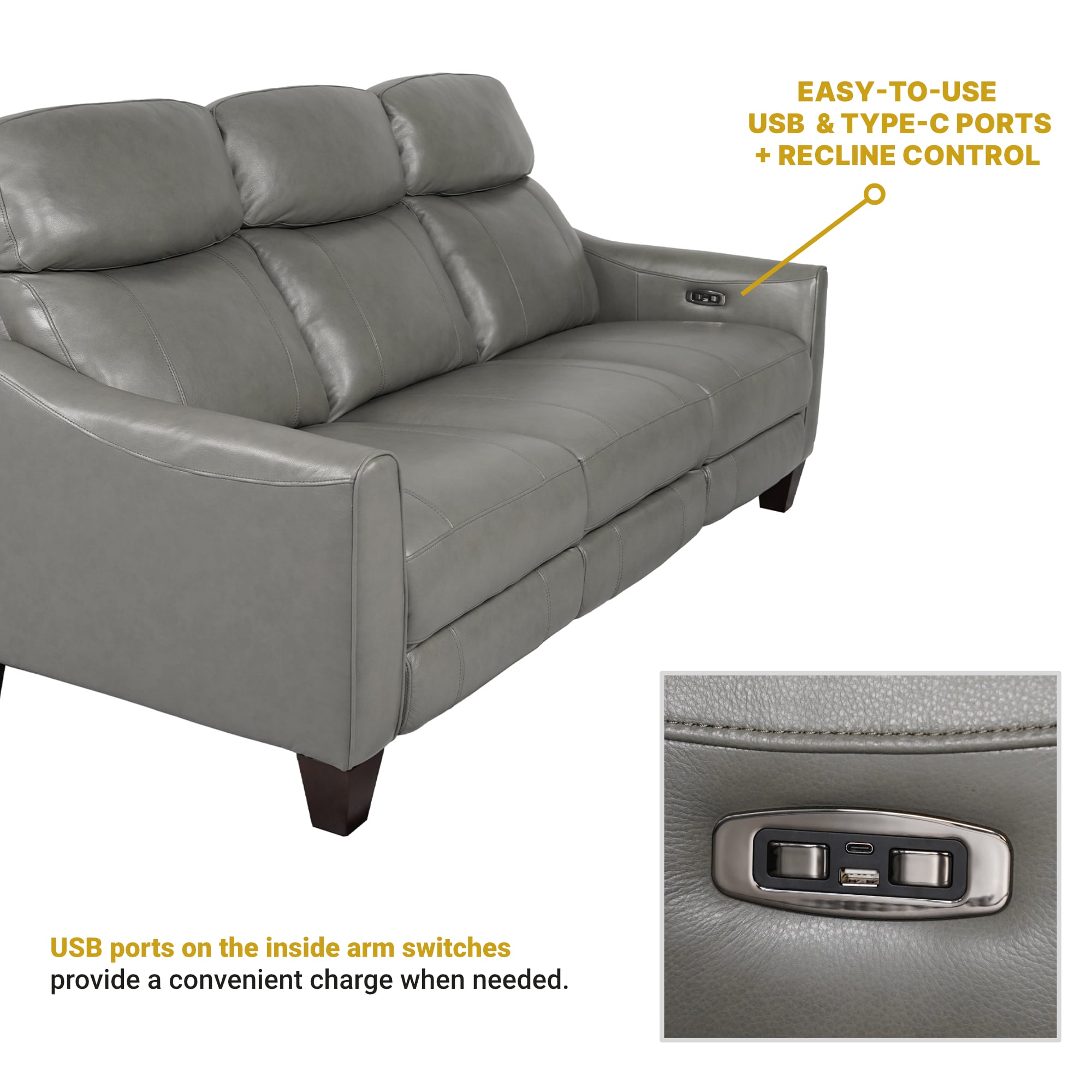 Armen Living Milos Power Reclining Sofa