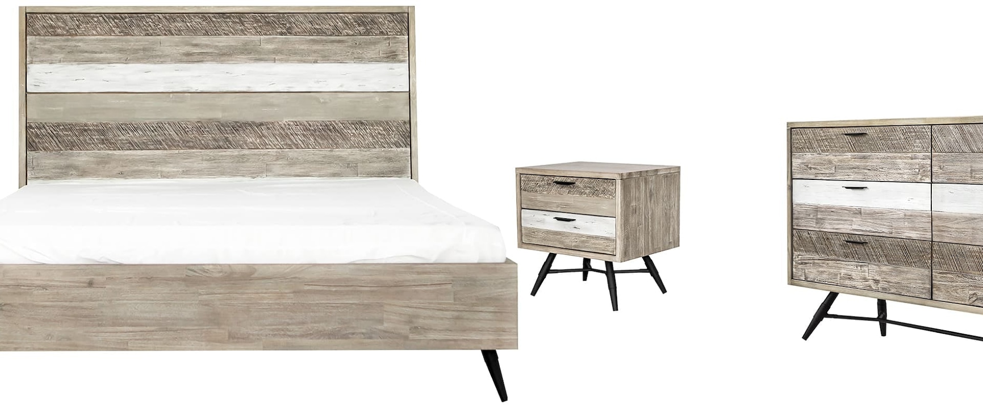 4 Piece King Bedroom Set in Two-Tone Acacia Wood