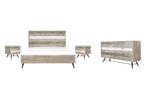 4 Piece King Bedroom Set in Two-Tone Acacia Wood