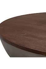 Armen Living Melody Contemporary Round Coffee Table in Concrete and Brown Brushed Oak