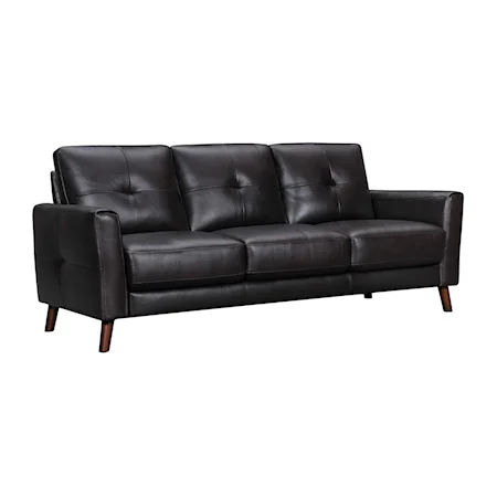Mid-Century Modern Brown Leather Sofa with Track Arms