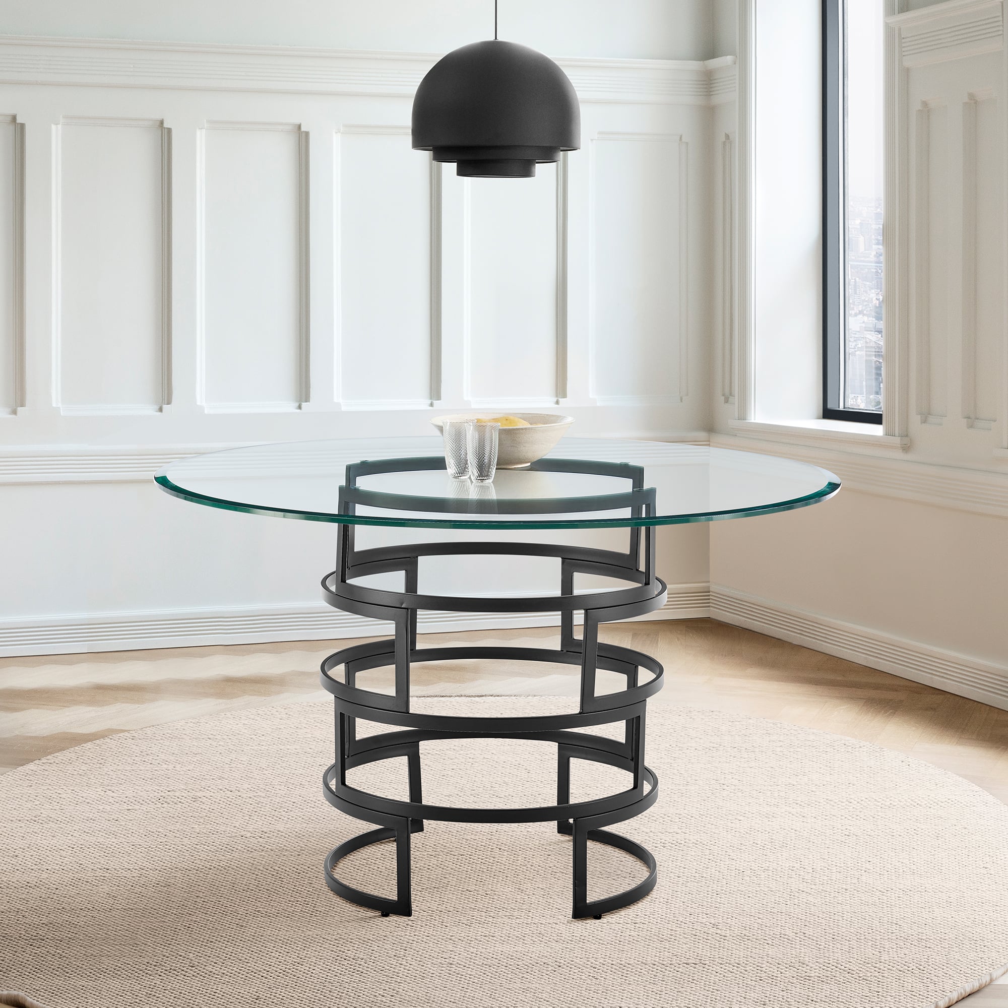 Armen Living Diaz 48" Round Glass-Top Dining Table