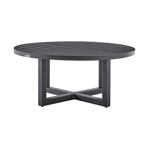 Contemporary 42" Round Outdoor Coffee Table with Slat-Top Design