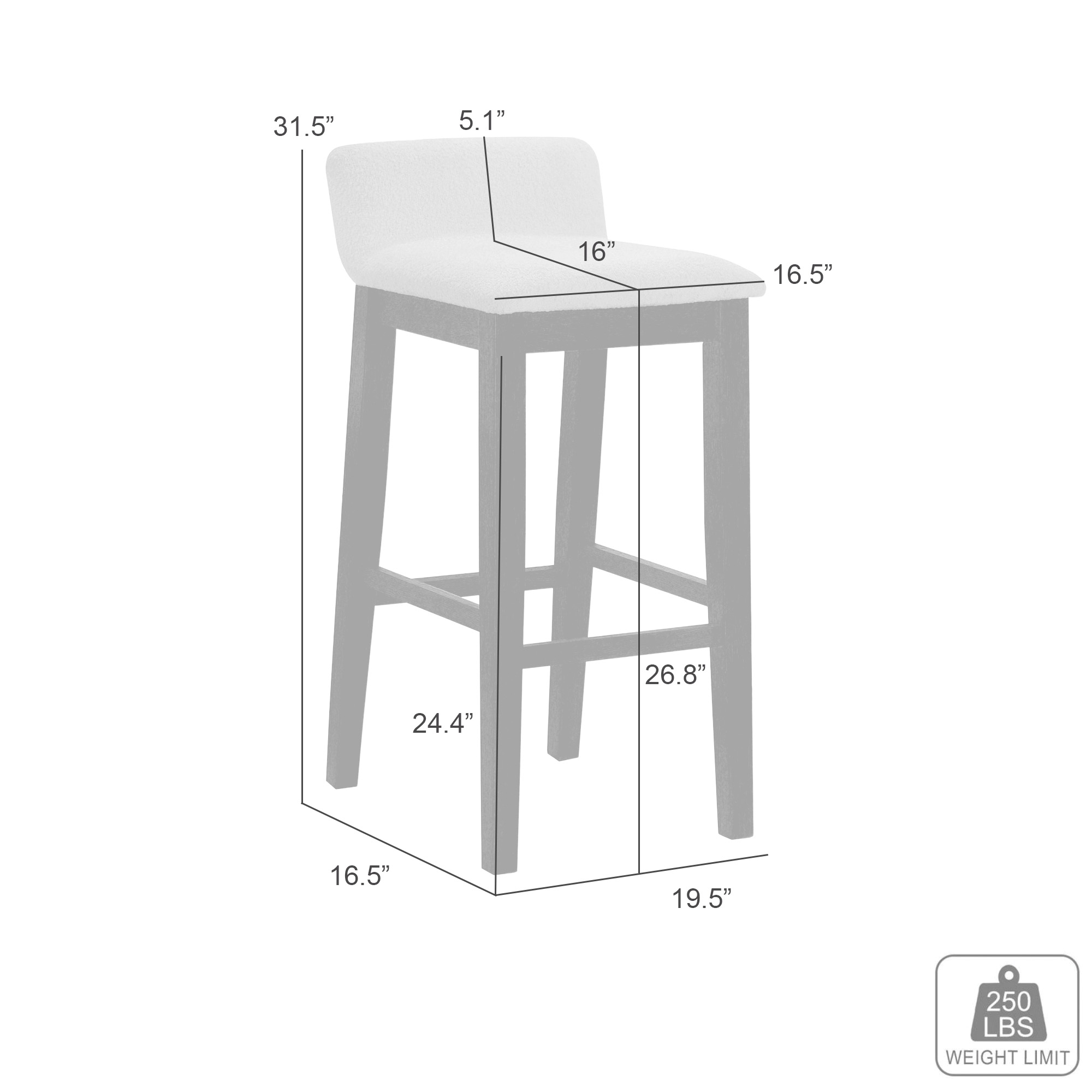 Armen Living Annikah Upholstered Low-Back Fixed Counter Stool