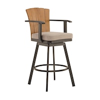 Farmhouse Brown Outdoor Swivel Barstool with Wood Back