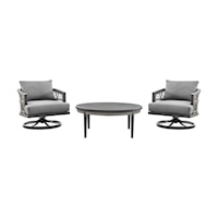 Transitional 3-Piece Patio Set with Swivel Chairs and Water Resistant Tabletop