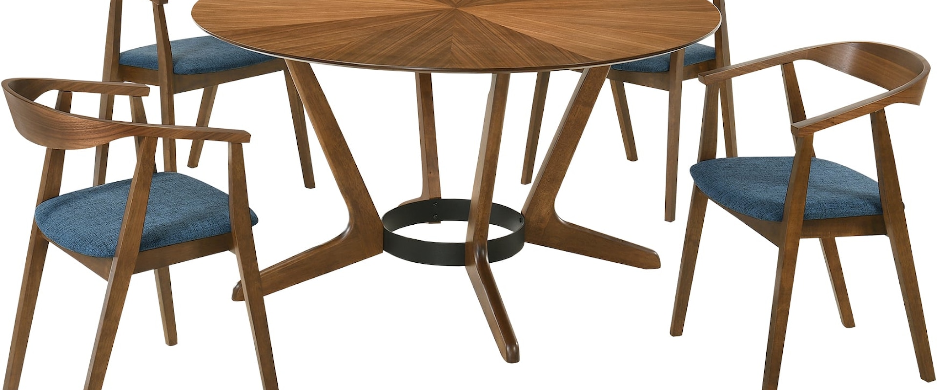 Mid-Century Modern 5-Piece Round Wood Dining Table Set