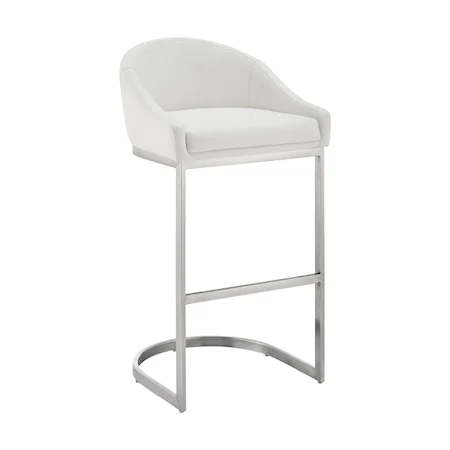 Contemporary Counter Stool in Brushed Stainless Steel with White Faux Leather