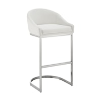 Contemporary Bar Stool in Brushed Stainless Steel with White Faux Leather