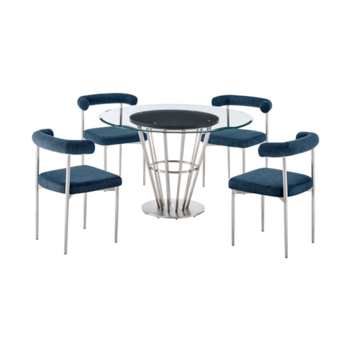 Contemporary 5-Piece Round Dining Table Set with Glass Top
