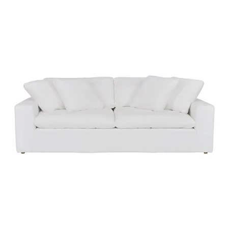 Contemporary White 2-Cushion Sofa with Tuxedo Arms