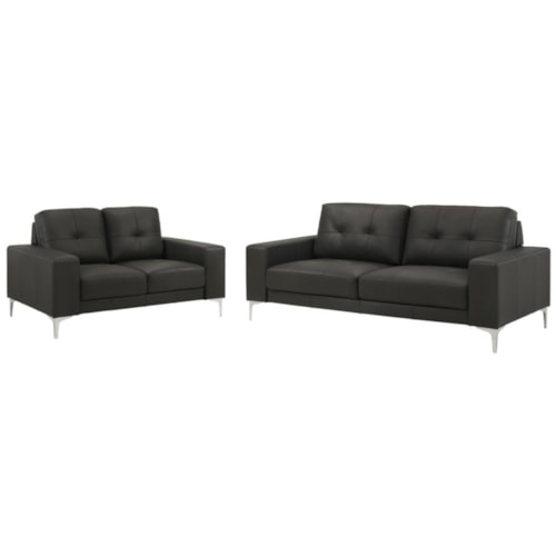 Contemporary 2-pc. Leather Living Room Set with Robust Track Arms