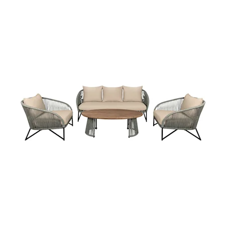 Contemporary 4-Piece Outdoor Conversation Set with Rope Details
