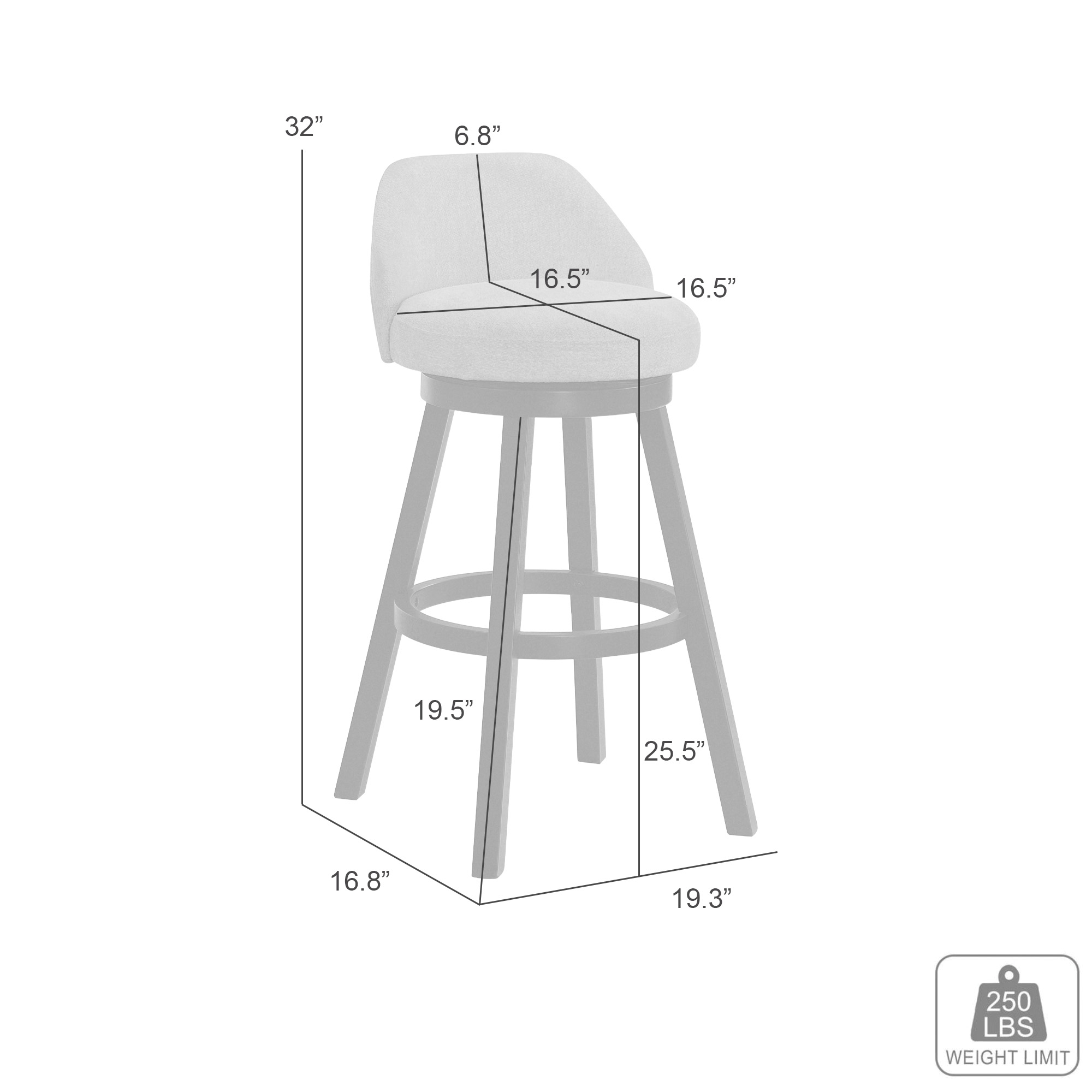 Armen Living Erika Low Curved-Back Swivel Counter Stool