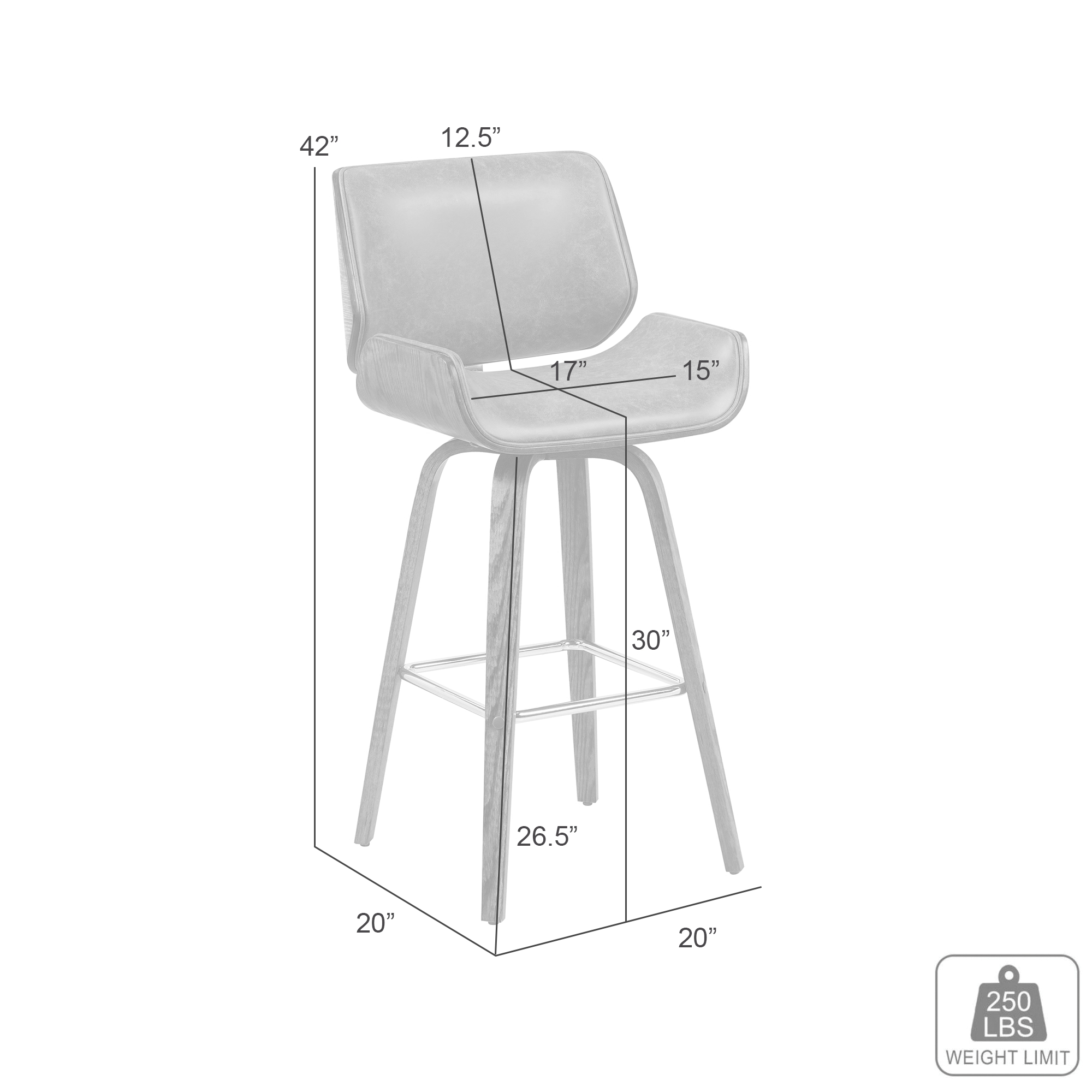 Armen Living Tyler Upholstered Swivel Bar Chair