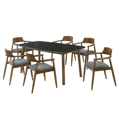 7-pc. Mid-Century Modern Dining Set with Sintered Stone-Top Table