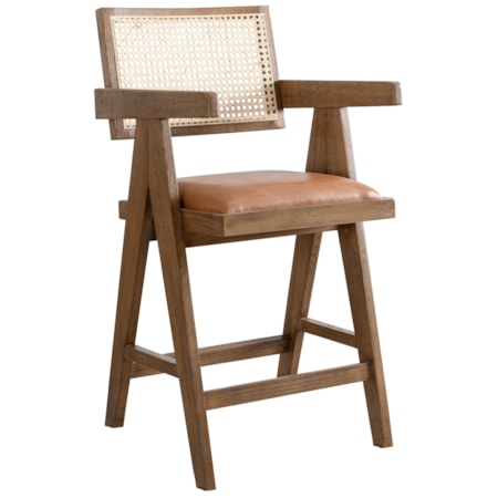 Woven-Back Counter Stool w/Upholstered Seat