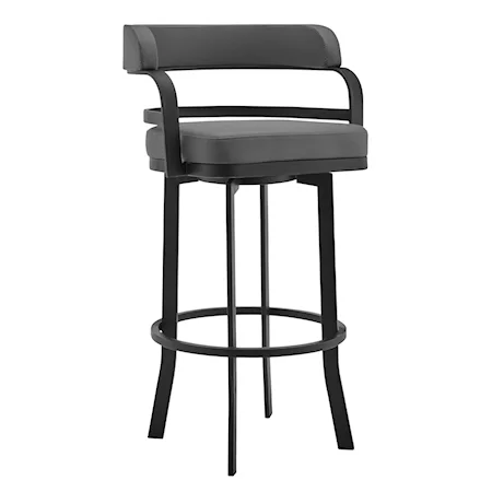 Prinz 26" Counter Height Swivel Grey Faux Leather and Black Metal Bar Stool