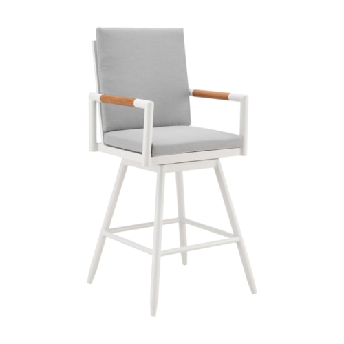Transitional Outdoor Swivel Barstool with Cushion Seating