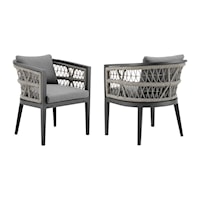 Transitional Patio Dining Chair Set of 2 with Rope Arm Accents and Cushioned Seating
