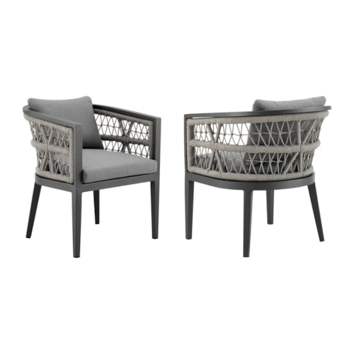 Transitional Patio Dining Chair Set of 2 with Rope Arm Accents and Cushioned Seating