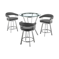 Naomi and Chelsea 4-Piece Counter Height Dining Set in Brushed Stainless Steel and Grey Faux Leather