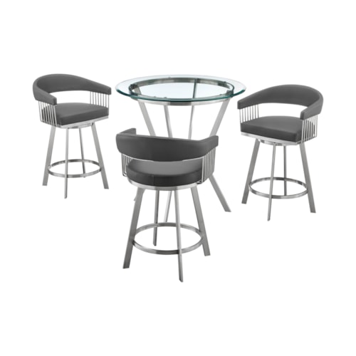 Naomi and Chelsea 4-Piece Counter Height Dining Set in Brushed Stainless Steel and Grey Faux Leather